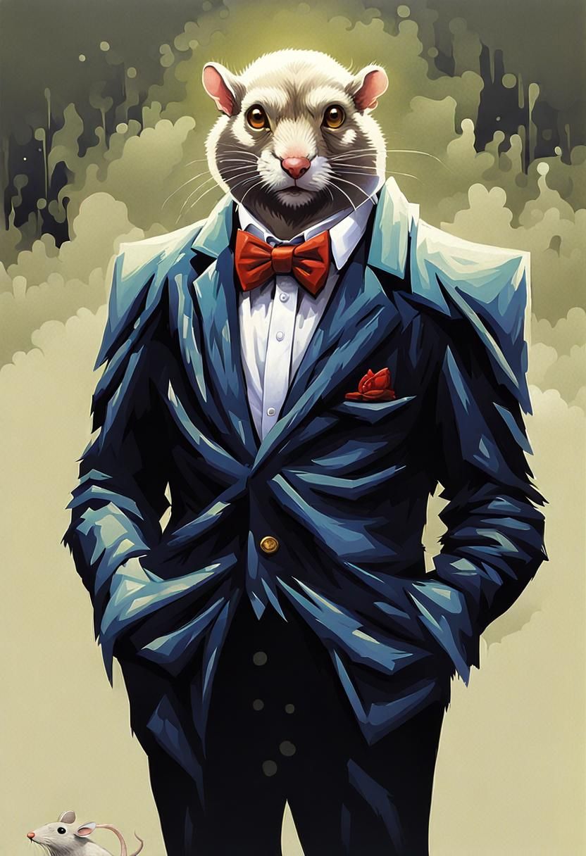 Sinister Mouse with Bowtie in Fantasy Illustration Style