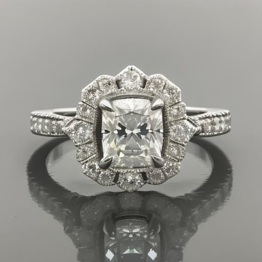 Platinum Trillion Diamond Ring as Oil Painting