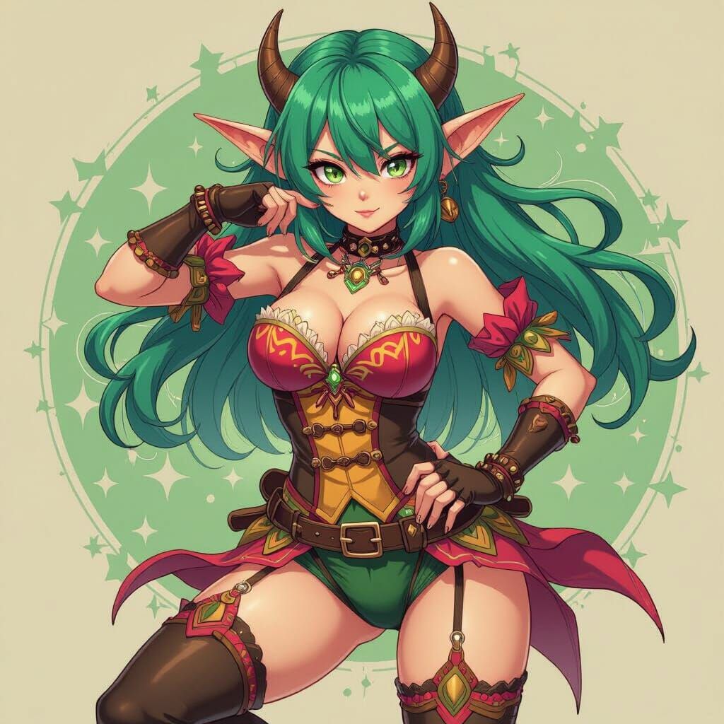 Anime Goblin Girl with Exaggerated Proportions