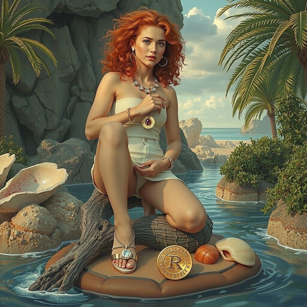 Majestic Beach Scene with Sphinxstone and Vibrant Colors