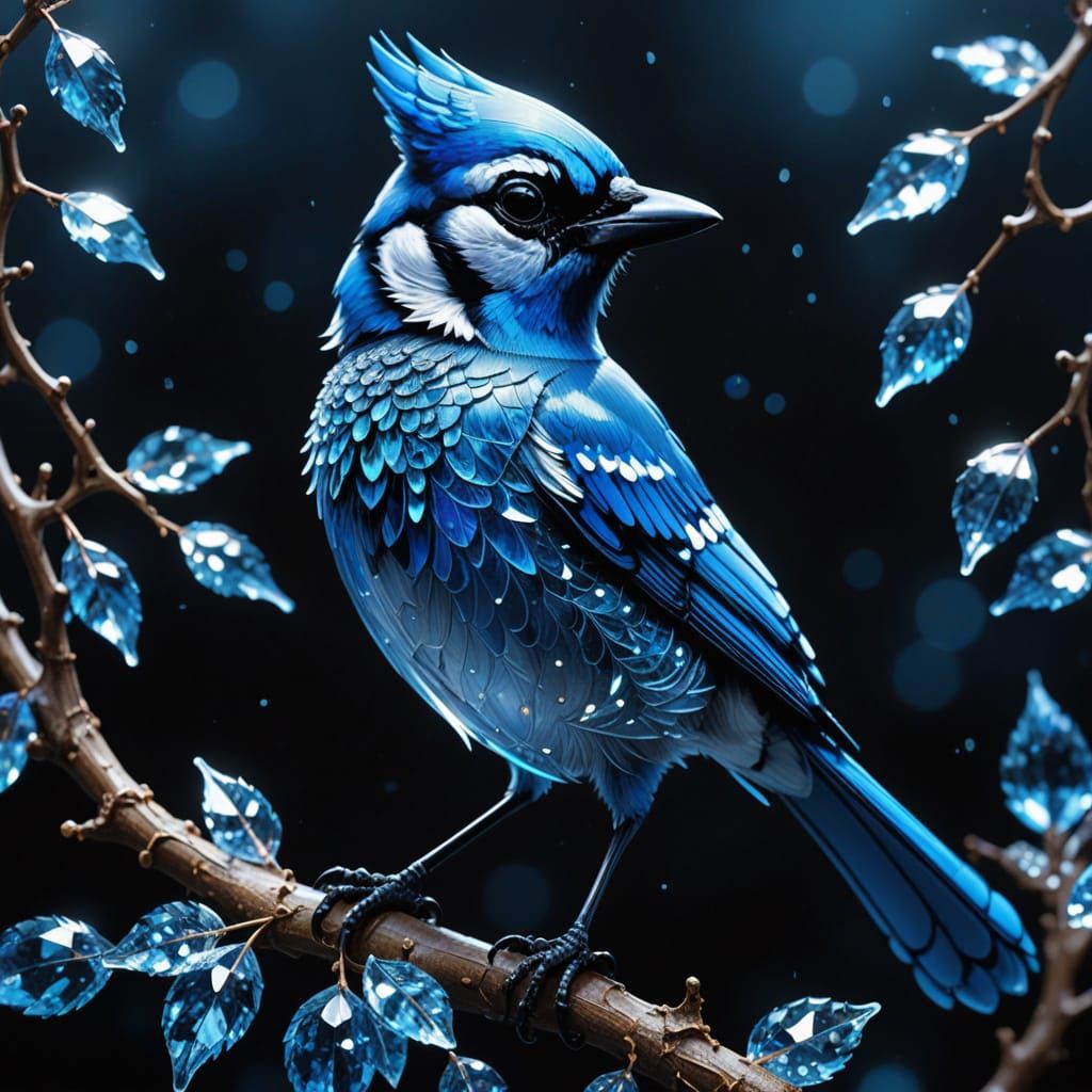 Sapphire Blue Jay Gemstone Sculpture with Sunlight Effects