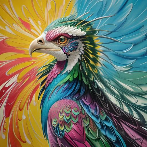 Graffiti Art: Silver Woman with Dragon Peacock Feathers