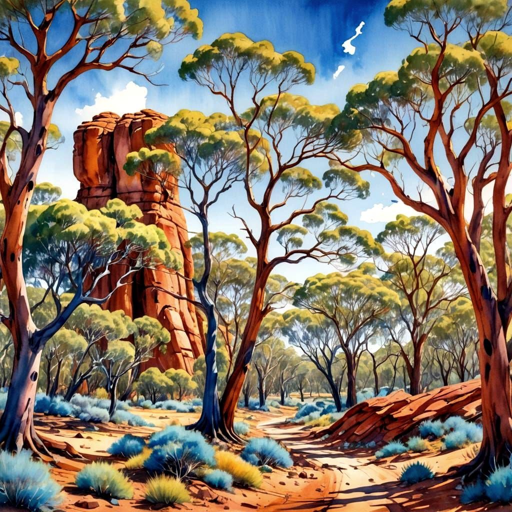 Australian Outback Landscape in Watercolor