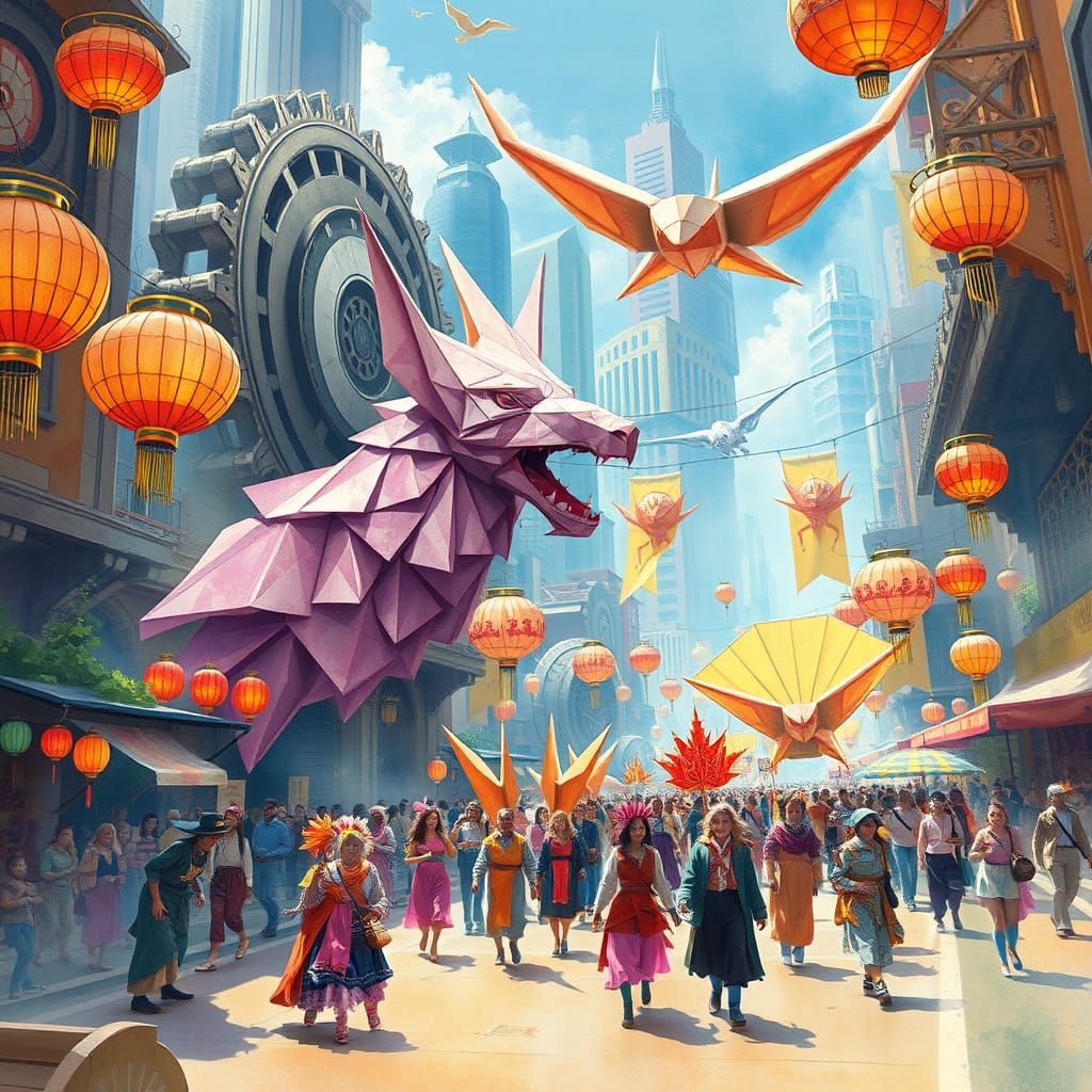 Origami Animal Festival in a City of Gears