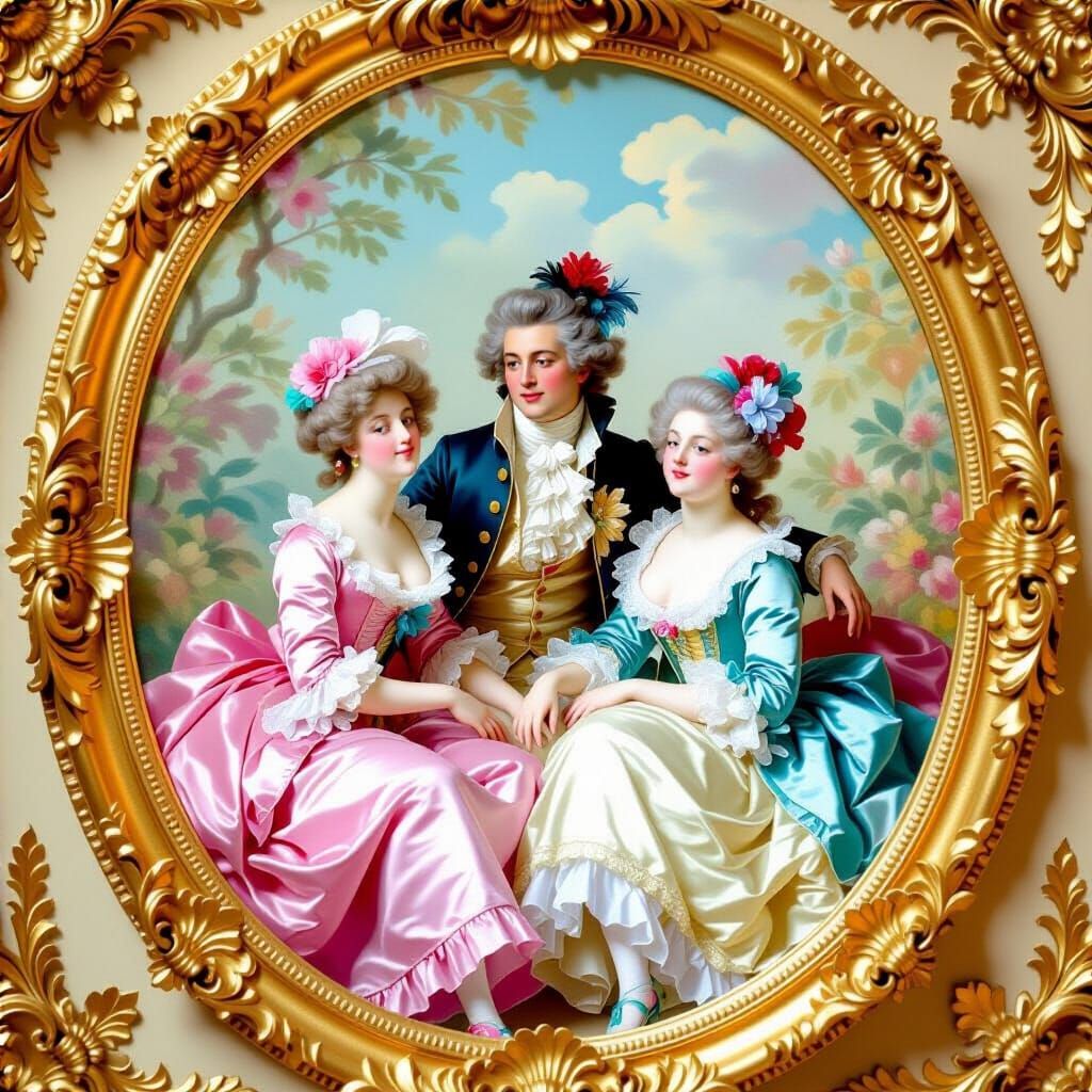 Rococo Masterpiece with Silk and Lace Figures
