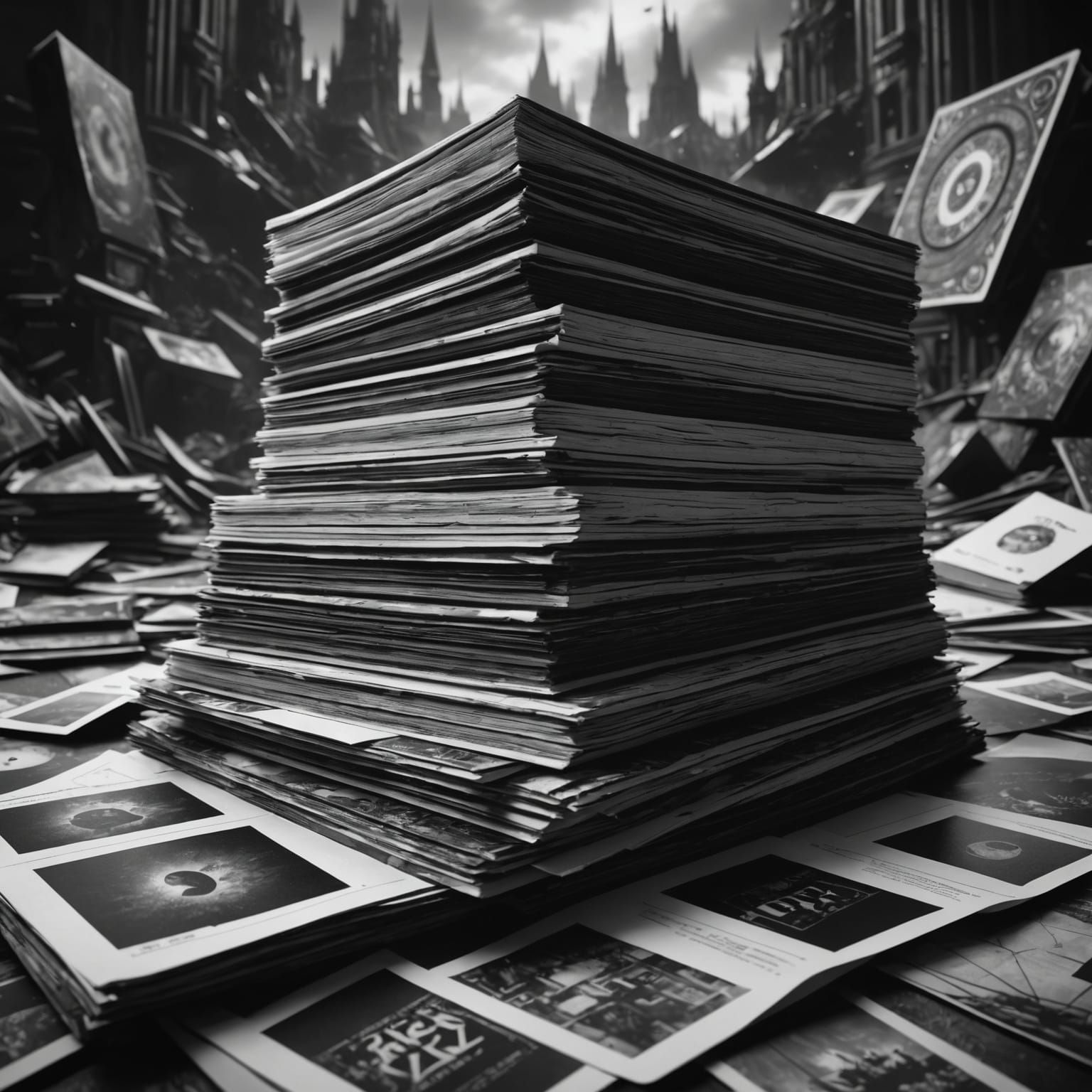 Monochrome Pile of Record Sleeves: Matte Painting