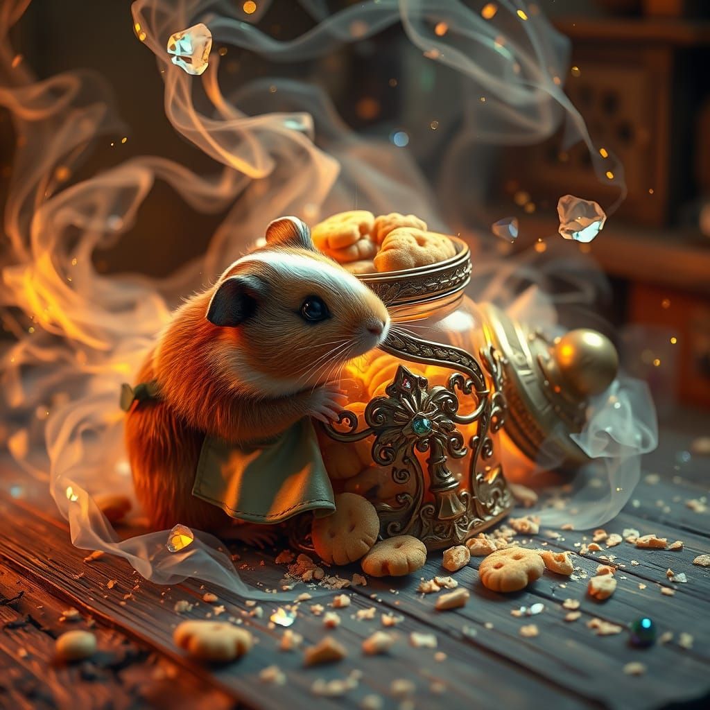 Whimsical Guinea Pig Bakes in Fantastical Cookie Jar Scene