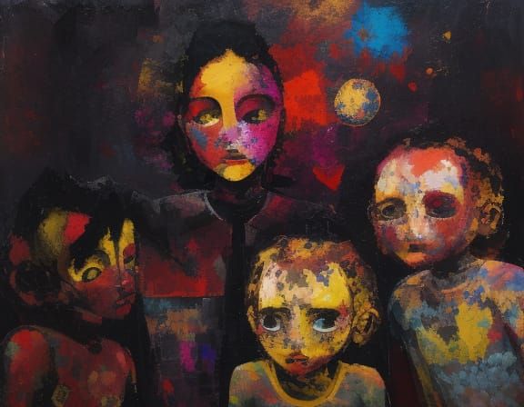 Children Playing in Paul Klee Style Painting