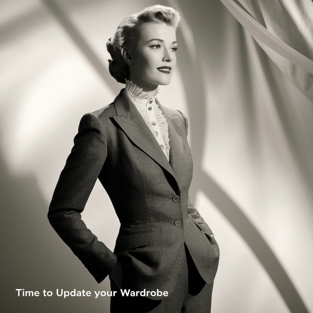Sophisticated 1950s Woman in Tailored Grey Suit