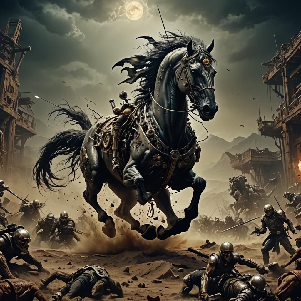 Mechanical Death on Pale Horse: Dark Fantasy Art