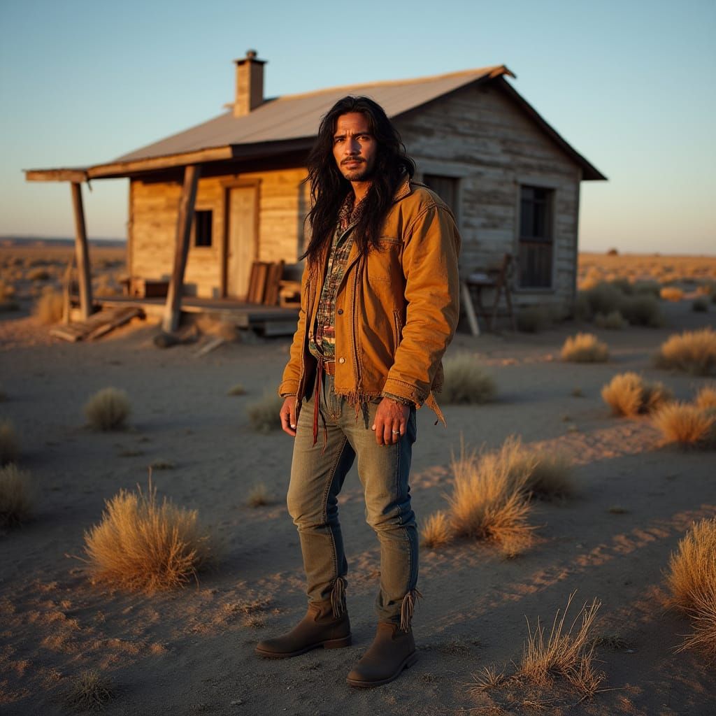 Native American Man in Badlands, Photorealistic Portrait