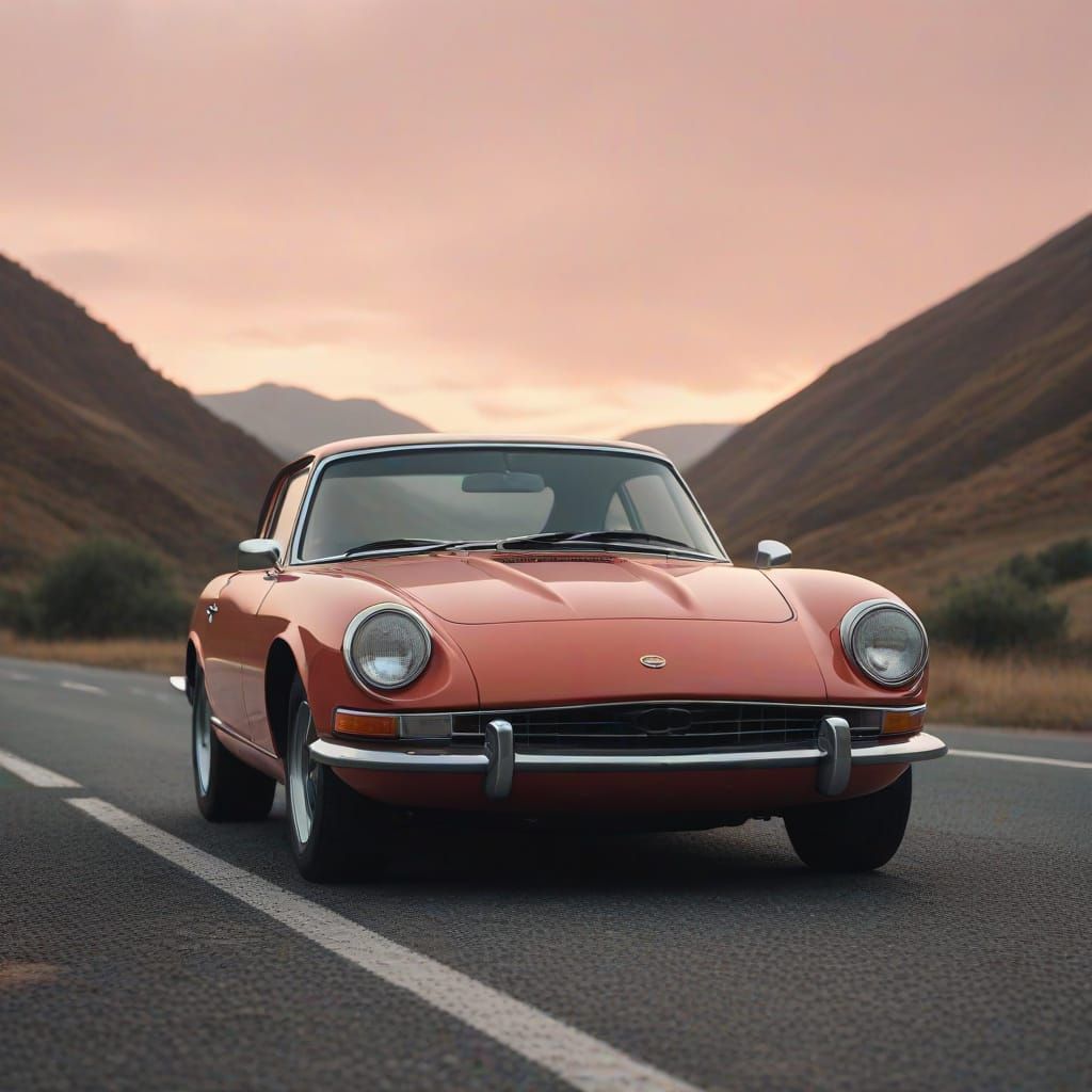Nostalgic Retro Scene with Young Man and Vibrant Red Car