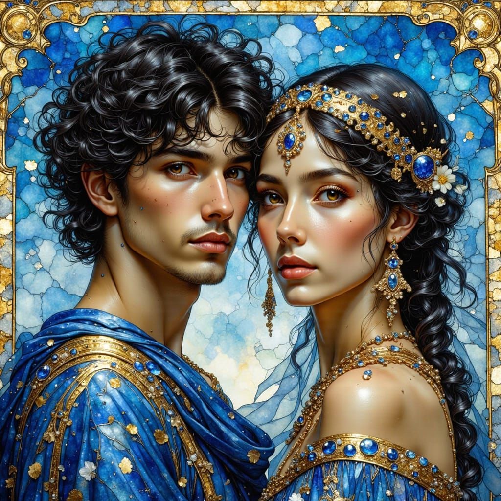 Greek Couple in Art Nouveau Impressionist Portrait