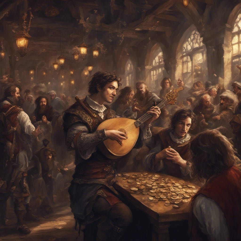 Medieval Bard Performance in Pub, Digital Art