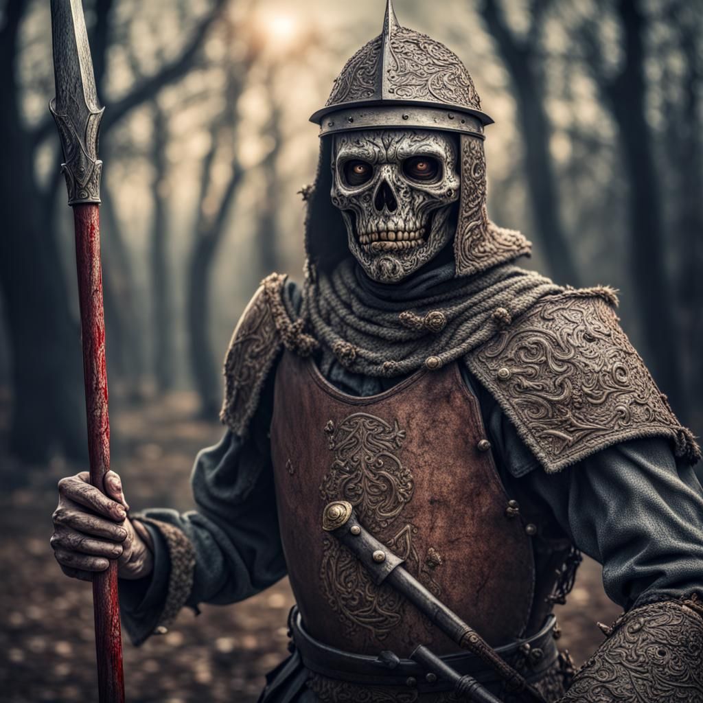 Zombie Medieval Spearman in Hyperrealistic Style