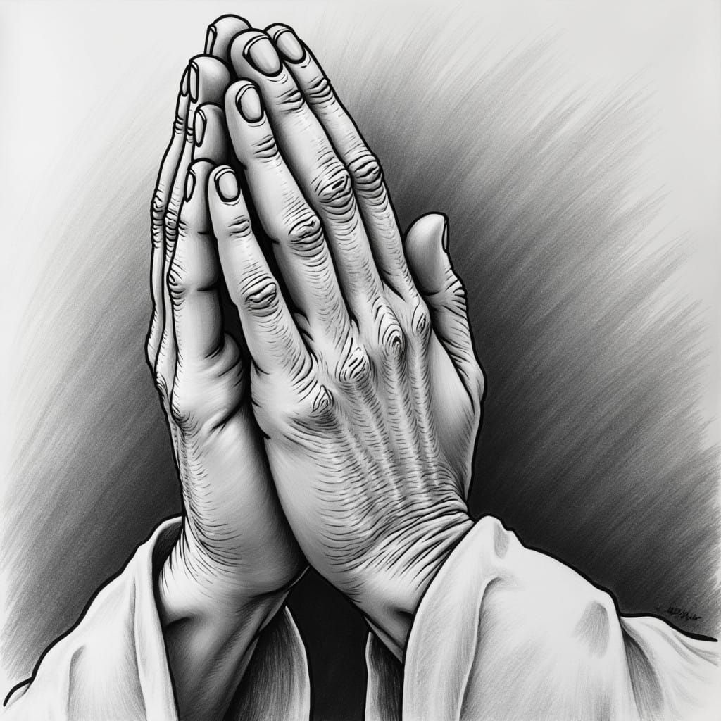 Famous Praying Hands in a Detailed Pencil and Ink Sketch
