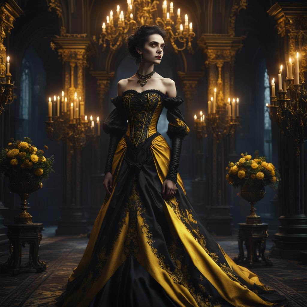 Vampire Woman in Baroque Dress: Detailed Digital Painting