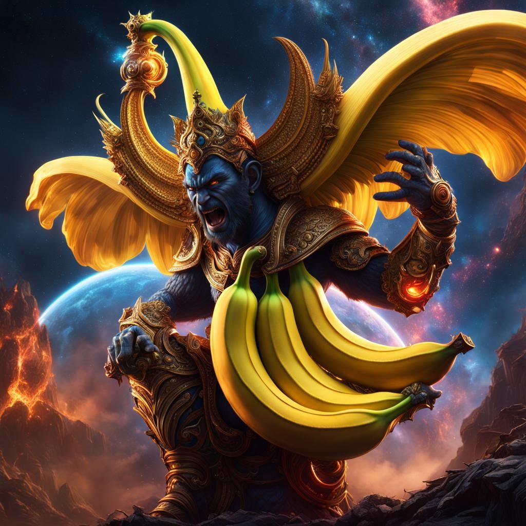 Angry Cosmic Banana God: Detailed Matte Painting