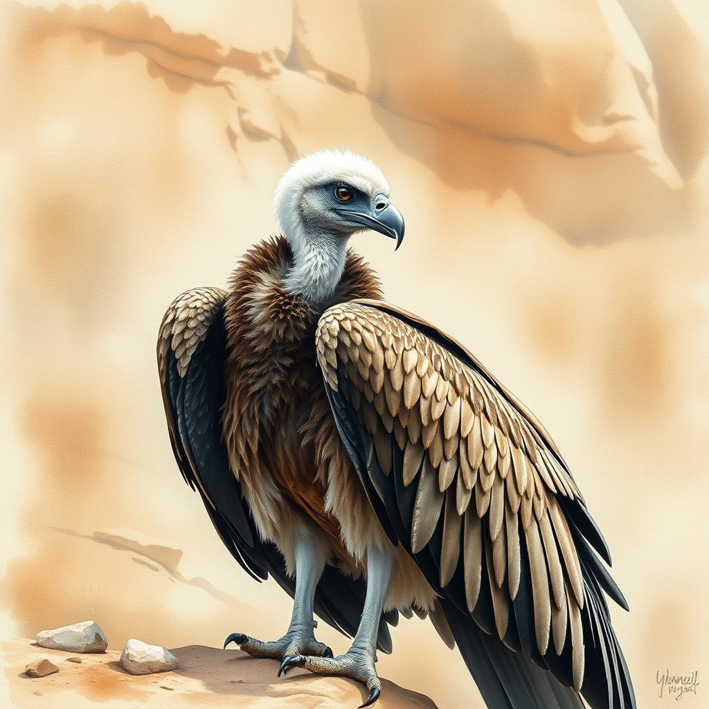Vulture Portrait in Stone Desert Watercolor Illustration