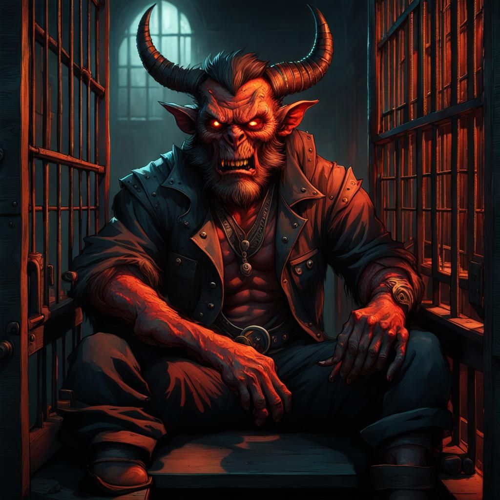 Realistic Demon Hillbilly in Jail, Fantasycore Art