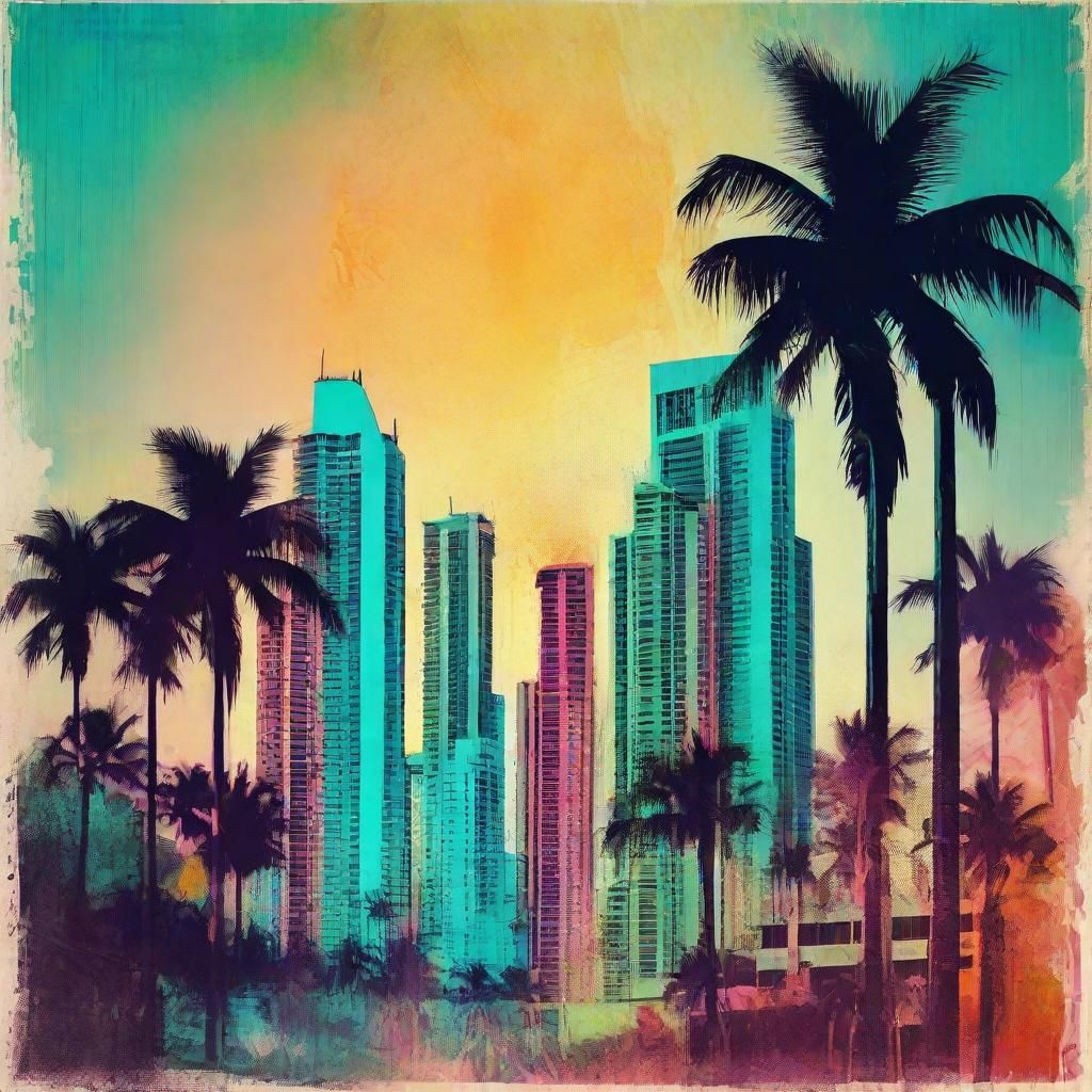 Constructivist Miami Spring Poster with Grunge Effect