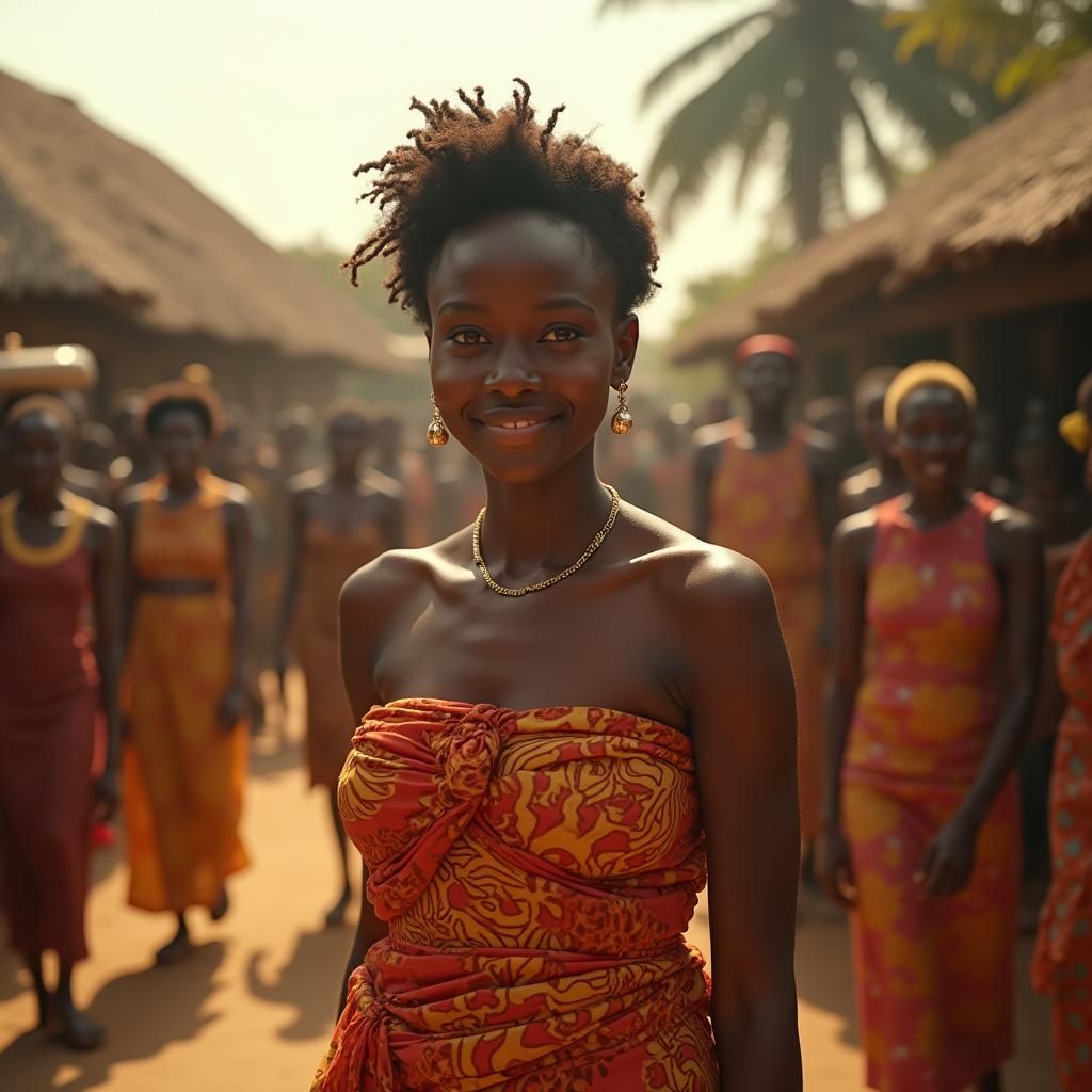 Elegant African Woman in Traditional Village Attire
