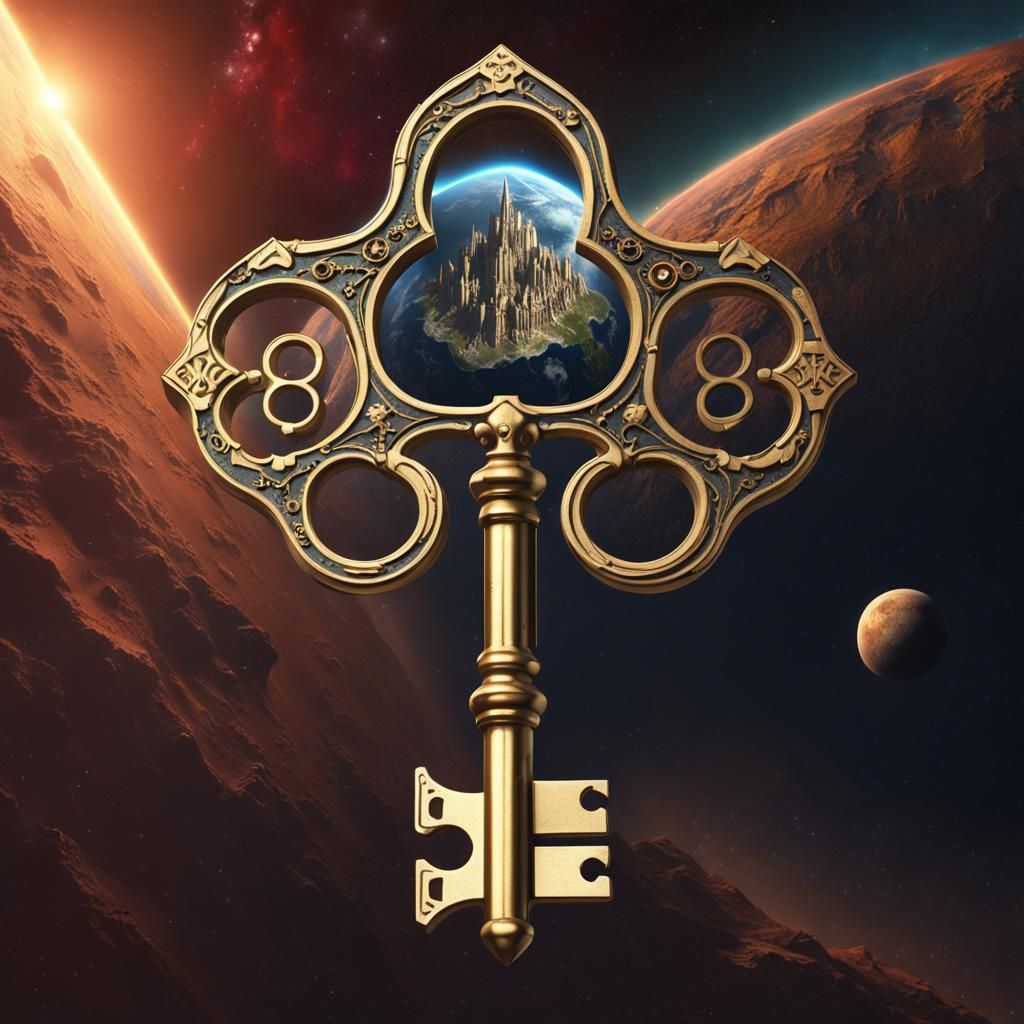 Gothic Skeleton Key Hovers Over Earth in Space