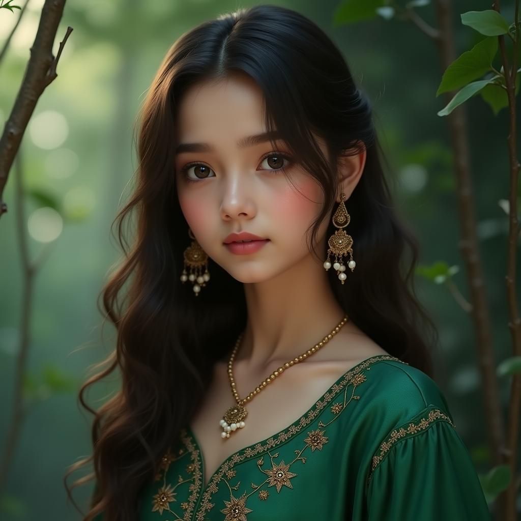 Pakistani Girl in Emerald Green: a Fantasy Portrait