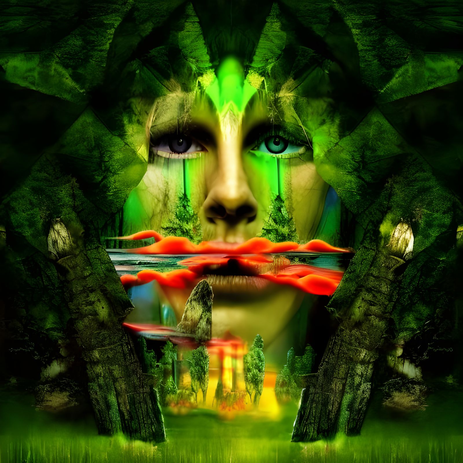 Optical Illusion: Faces of Nature in Mystical Setting