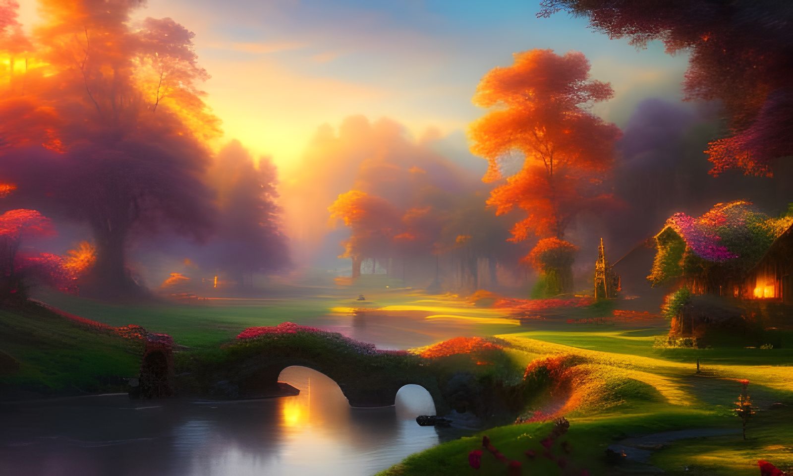 Enchanting Sunrise Over Fairy Village