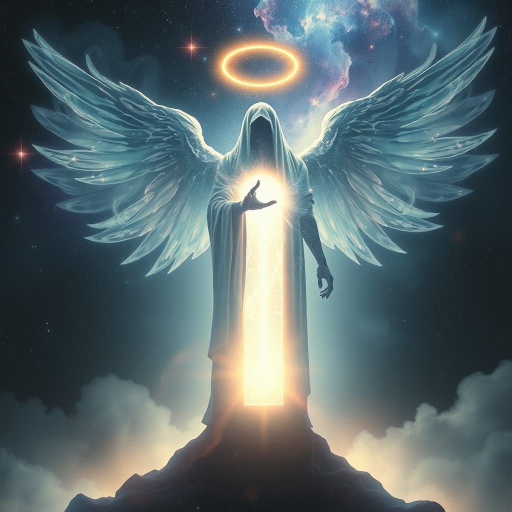 Ethereal Angel of Death in Cosmic Ballet