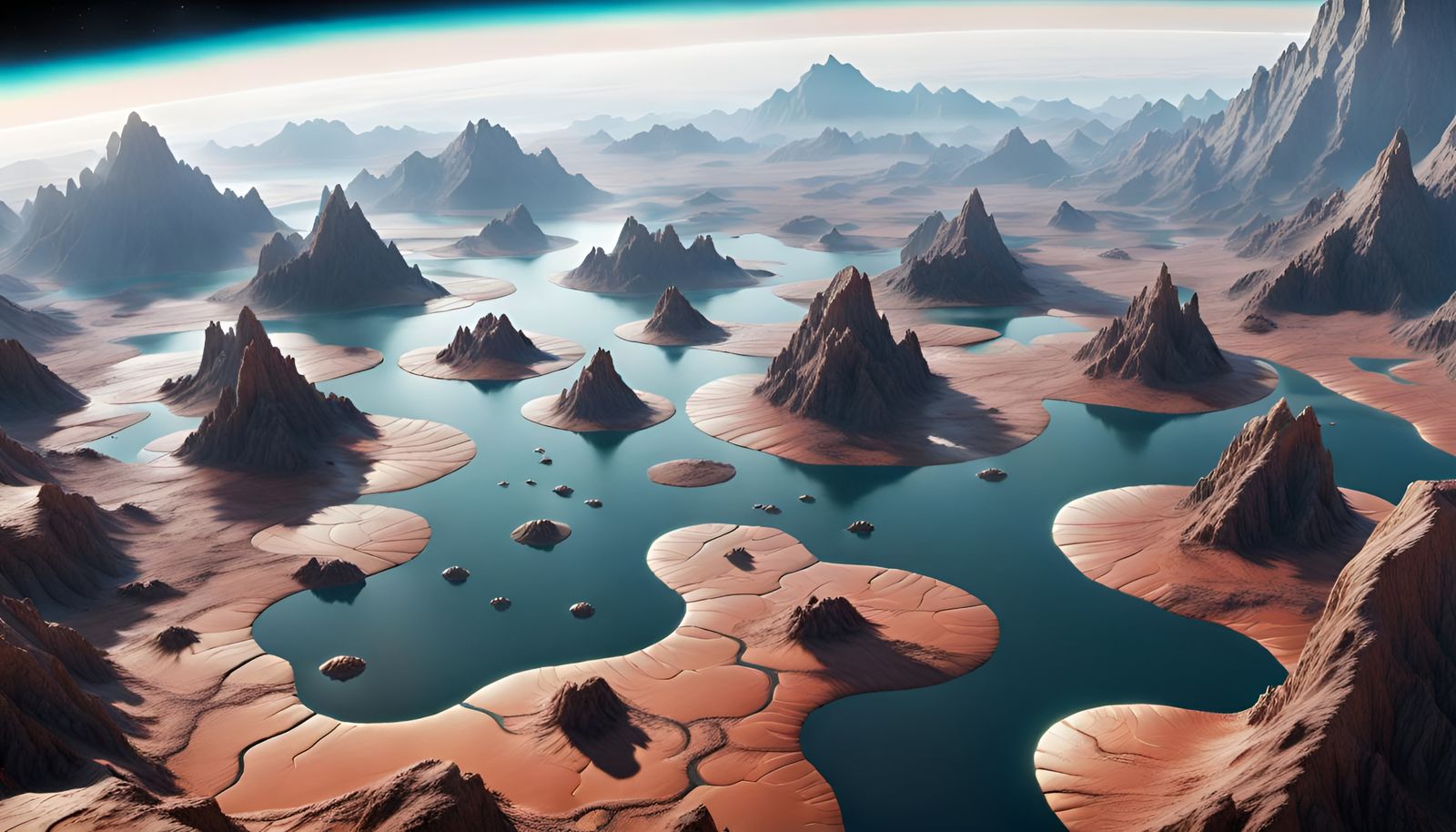 Planetary View of Tiny Mountainous Islands
