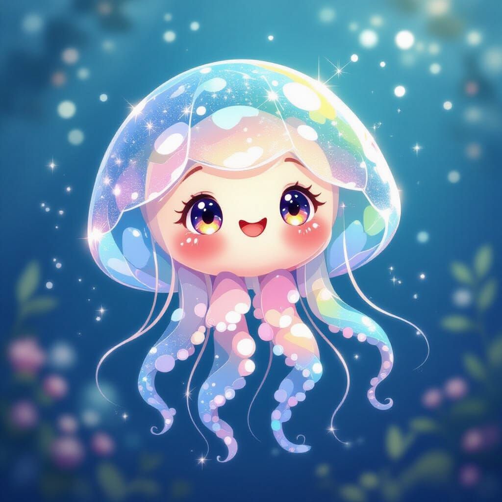 Cute Crystal Jellyfish in Animated Style