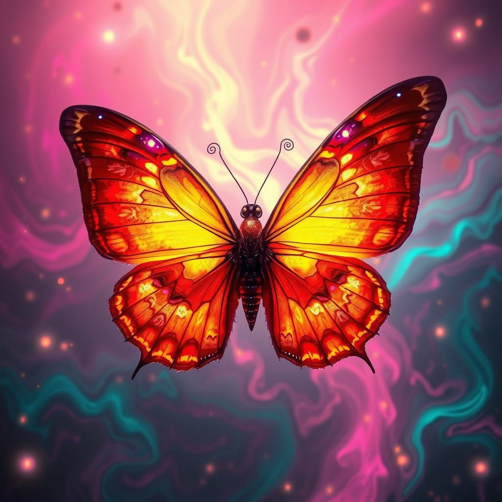 Aurora Phoenix Butterfly in Swirling Fire