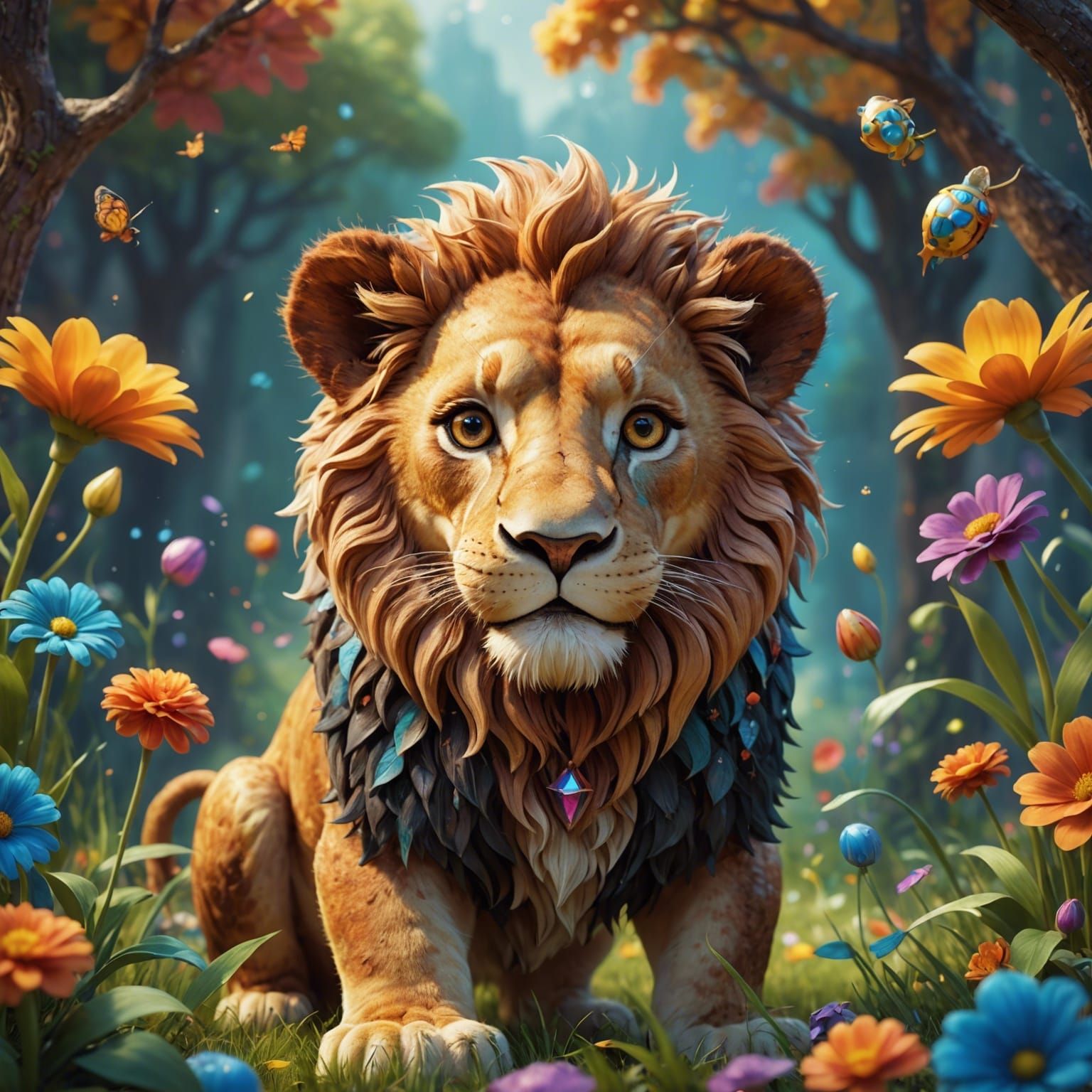 Pixar-Style Lion Cub in Enchanted Fairy Tale
