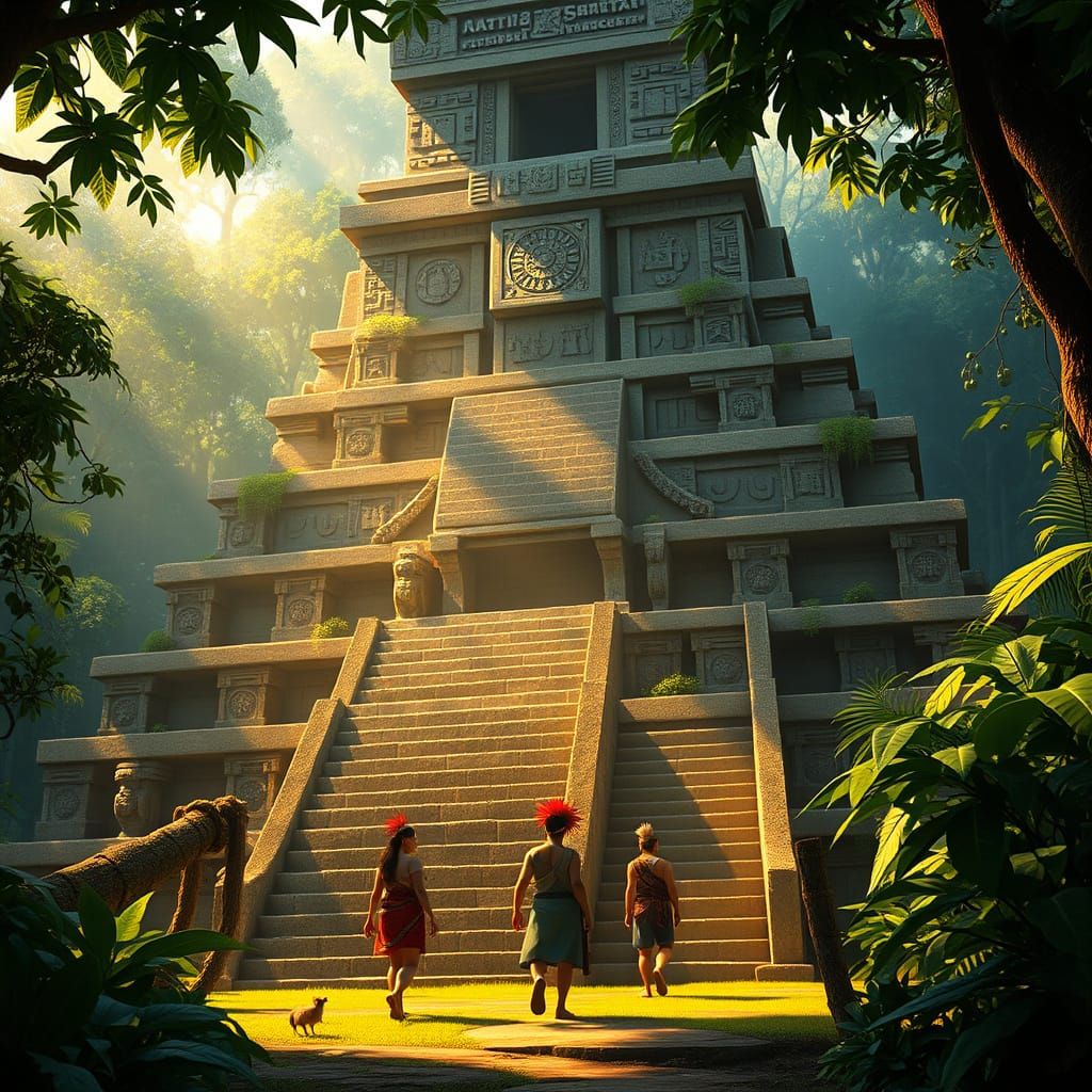 Ancient Mesoamerican Temple in Tropical Jungle