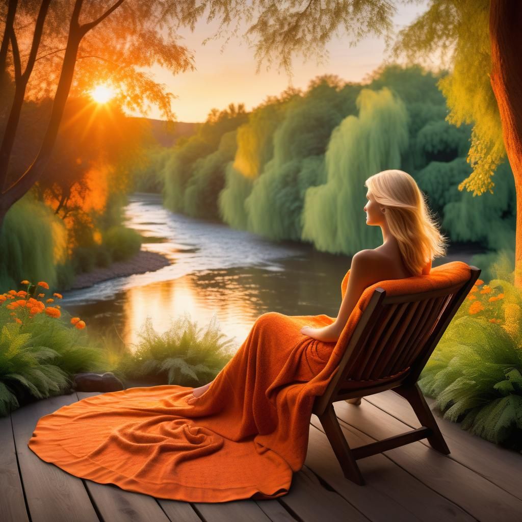 Blonde Woman in Garden Gazing at Embers
