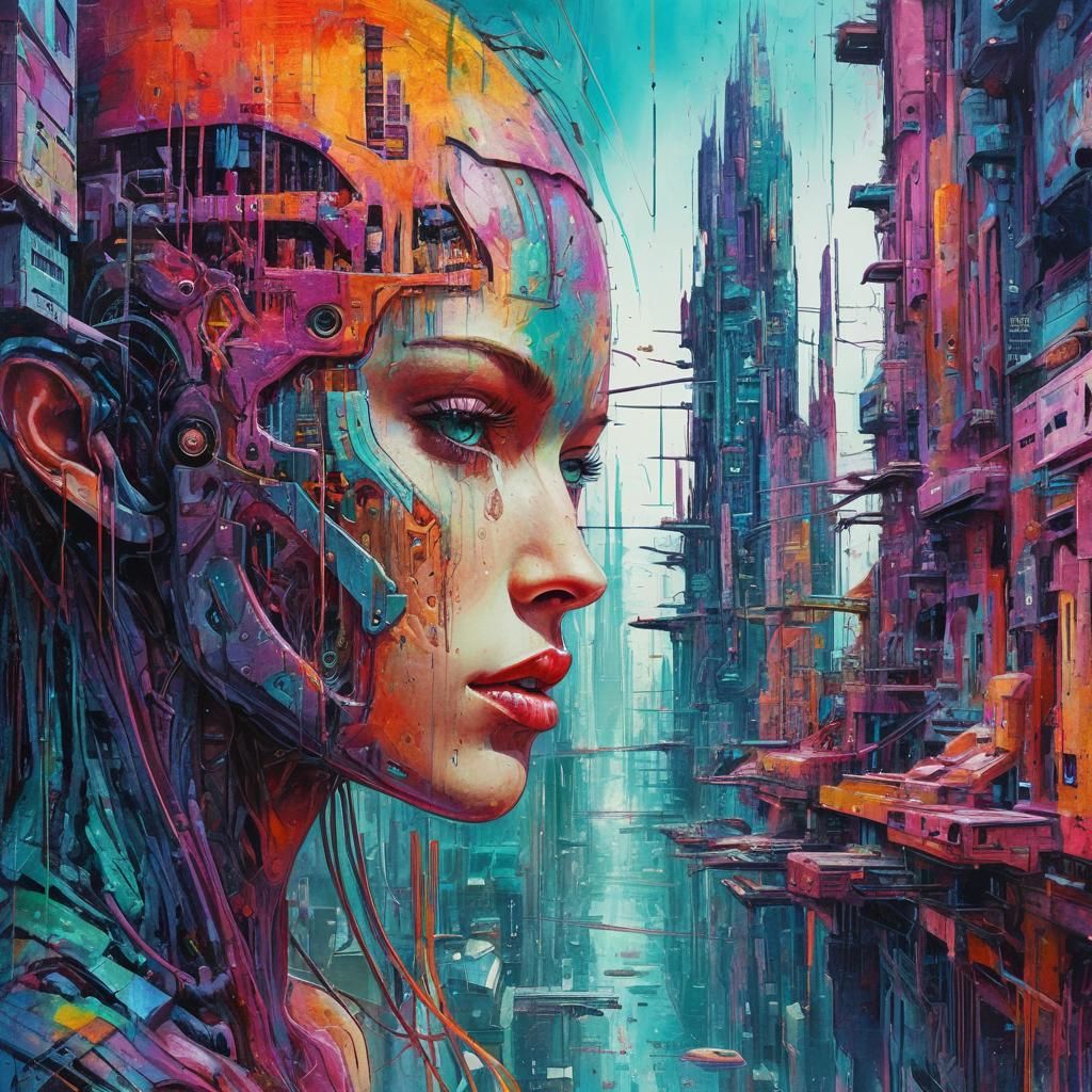 Futuristic Sci-Fi Cityscape in Fauvist Colors