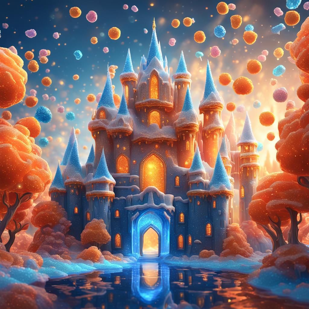 Crystal Castle of Sweet Dreams in Vibrant Art Nouveau Style
