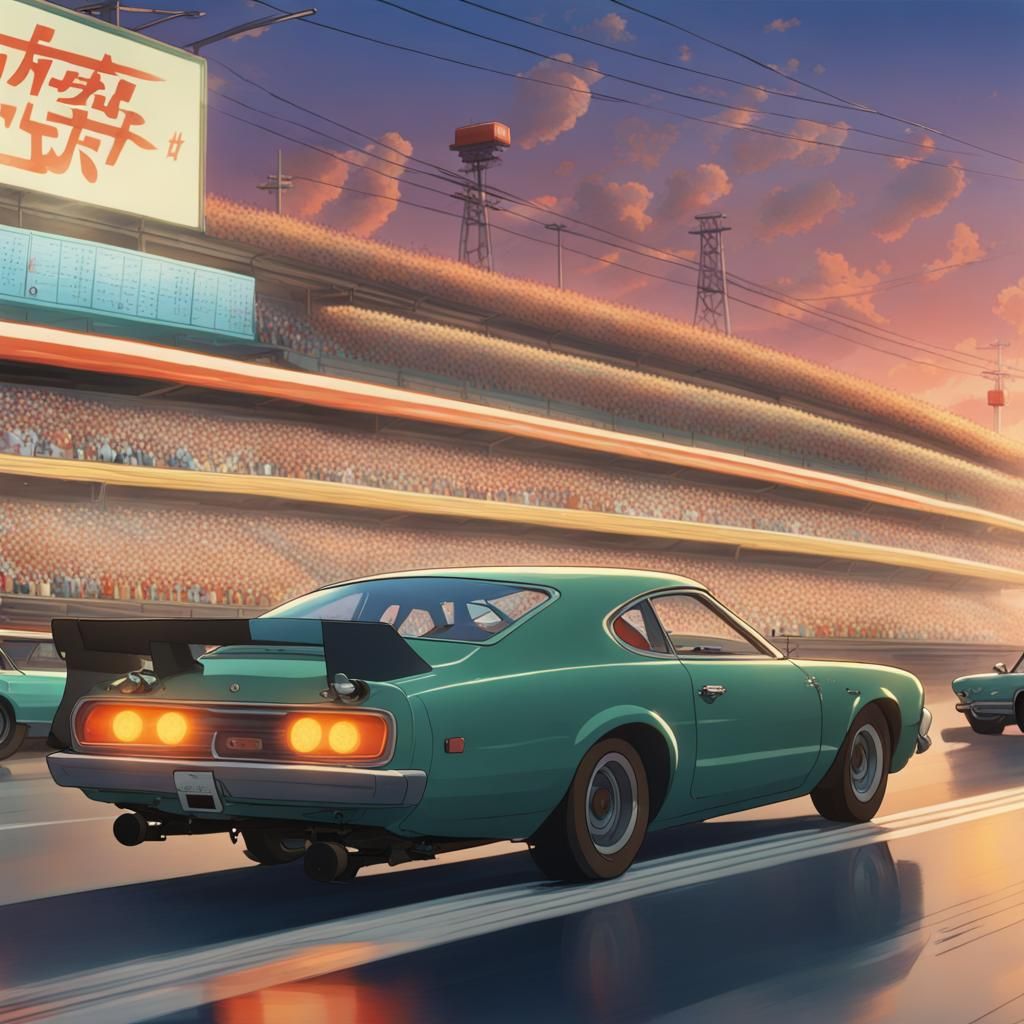 Anime Drag Racing in Studio Ghibli Style