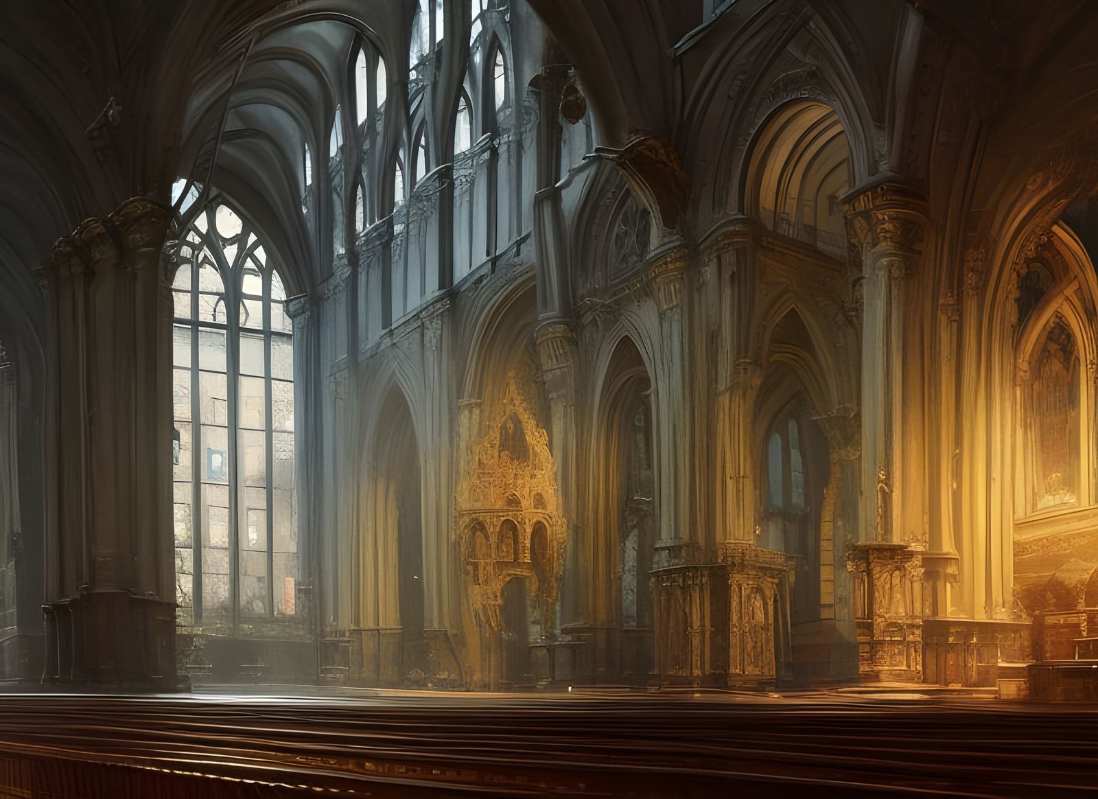 Intricate Cathedral Interior as Oil Painting