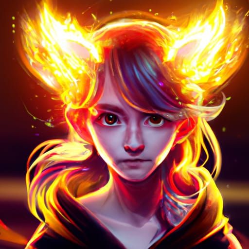 Fiery Cat-Eared Girl: Hyperdetailed Concept Art