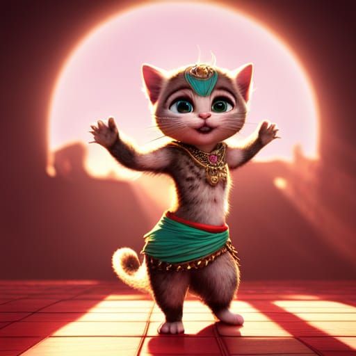 Cute Kitten Belly Dancing in Turkish Restaurant, Pixar 3D