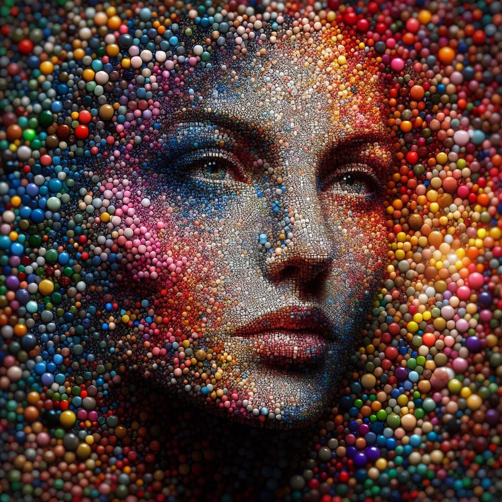 Vibrant Mosaic Woman's Face in Splash Art Style