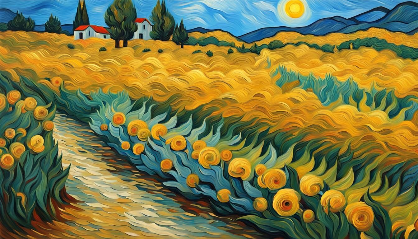 Lush Landscape Painting in Van Gogh Style