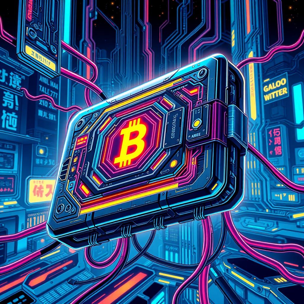 Futuristic Crypto Wallet in Cyberpunk Anime Style