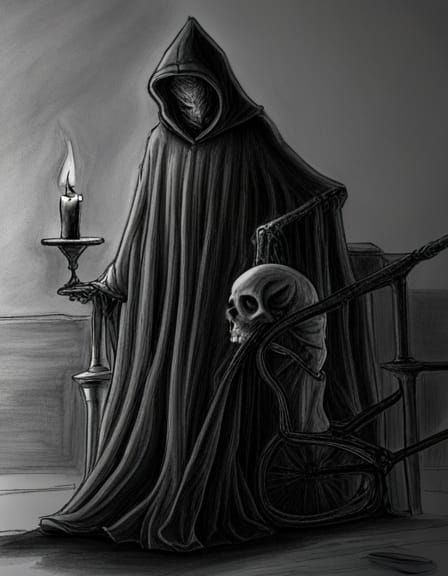 Ominous Death Figure in Shadow: a 3D Pencil Sketch