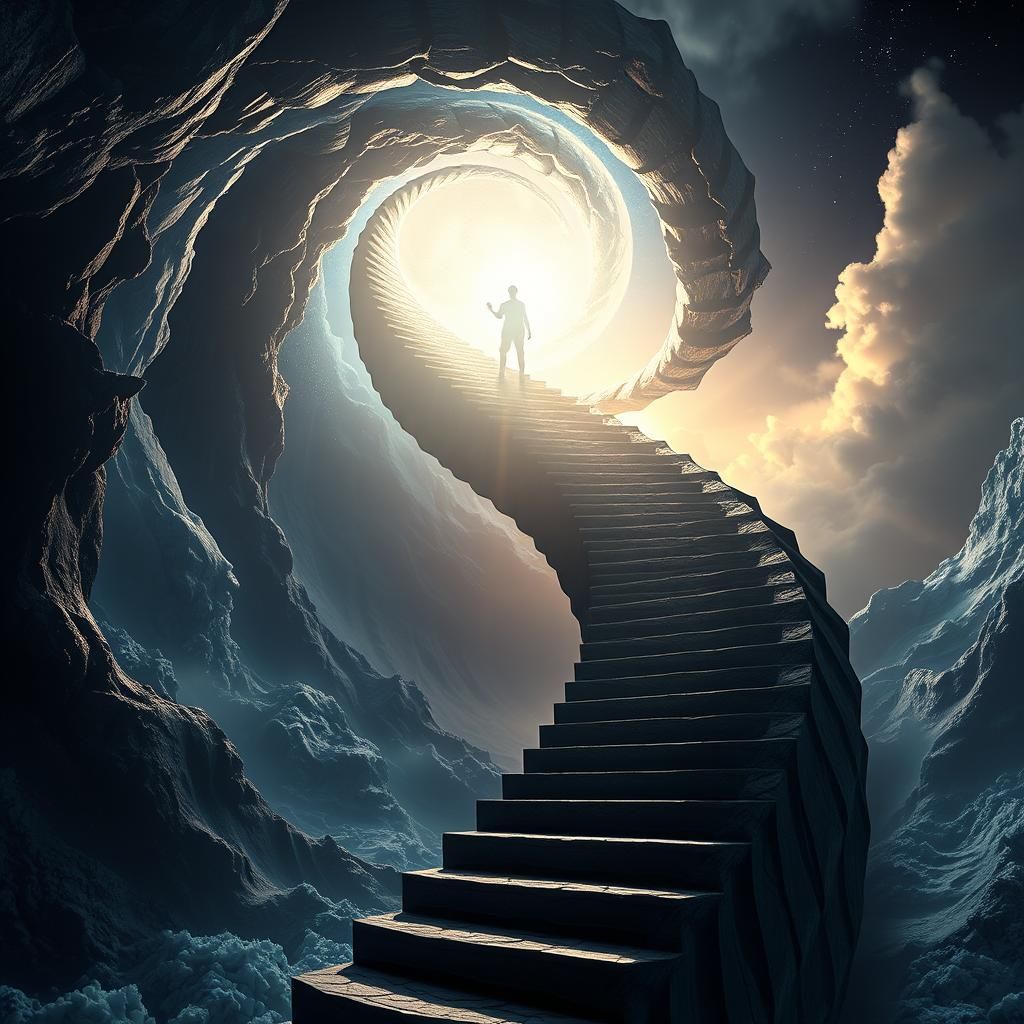 Anamorphic Stairway Ascending to Celestial Sky