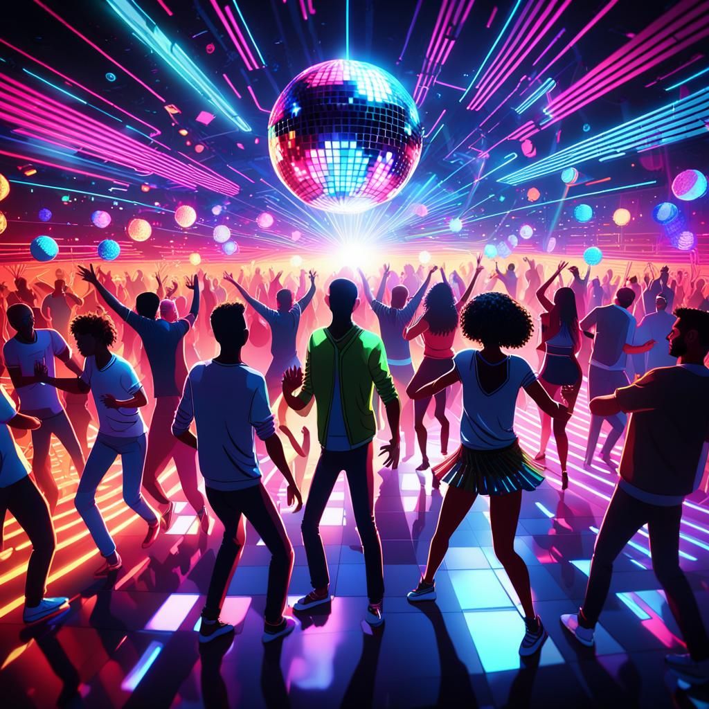 Energetic Nightclub Scene in Vibrant Digital Art