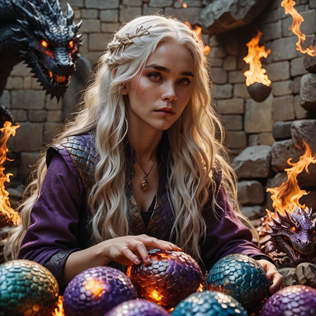 Fiery Dragon Mother with Colorful Dragon Eggs